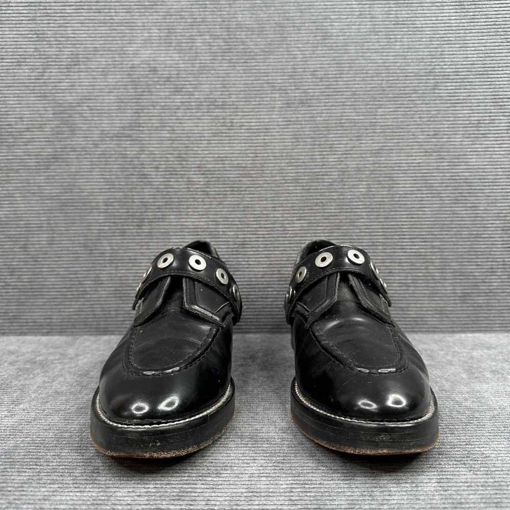 Sandro Paris Black Leather Grommet Monk Strap Chunky Heel Loafers Size 39 - Picture 5 of 12
